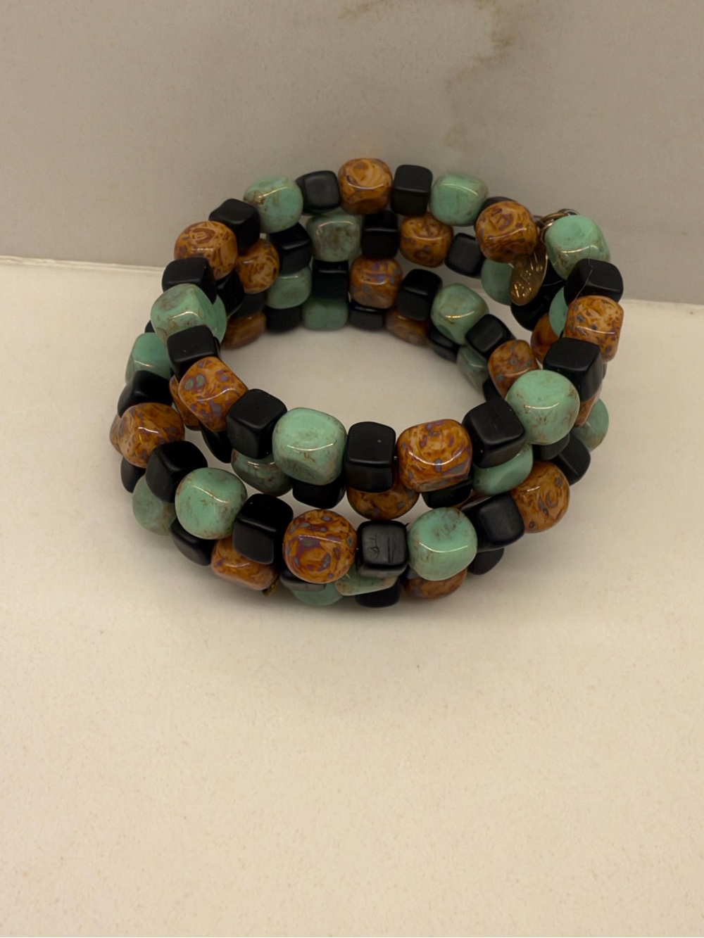 Mei Fa Multi Strand Beaded Bracelet Turquoise Black Brown Boho Southwestern - Picture 2 of 5